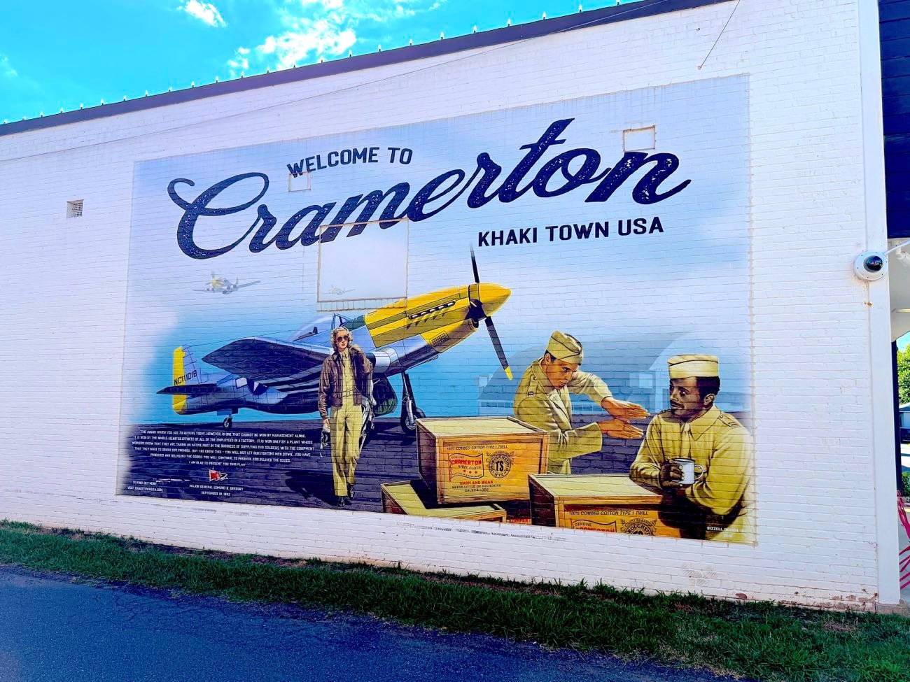 Khaki mural celebrating Cramerton, NC textile history