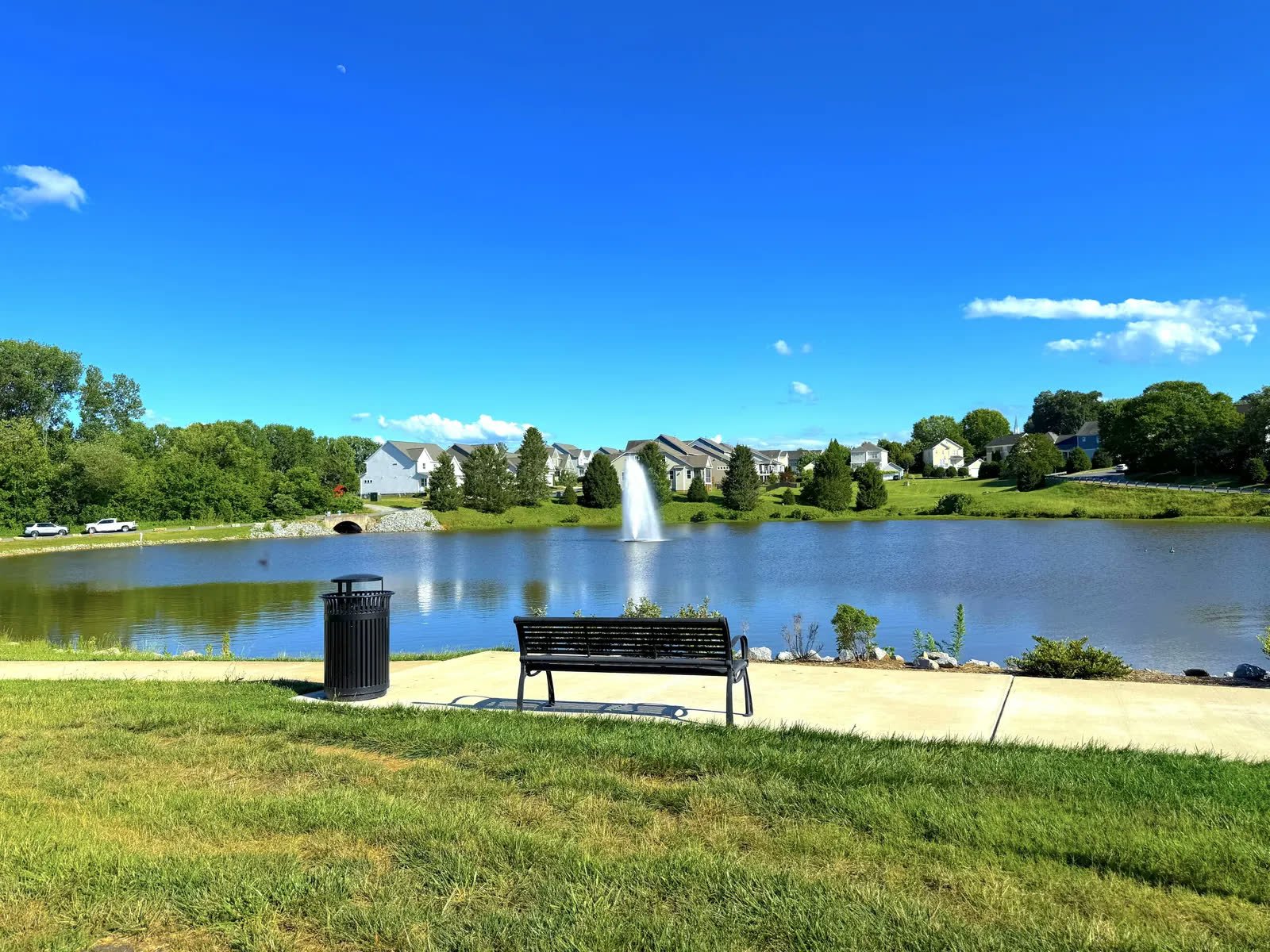 Neighborhood pond with fountain near McAdenville, NC